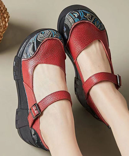 Red High Wedge Heels Shoes Splicing Buckle Strap Cz1016