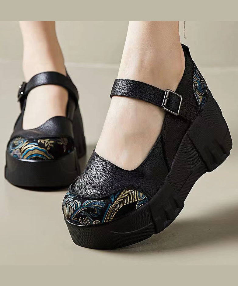Red High Wedge Heels Shoes Splicing Buckle Strap Cz1016