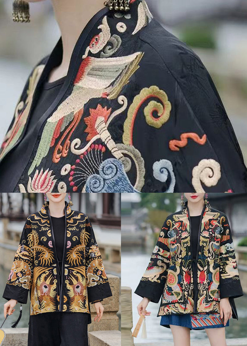 Chinese Style Yellow Embroidered Lace Up Silk Coats Spring Qa1058