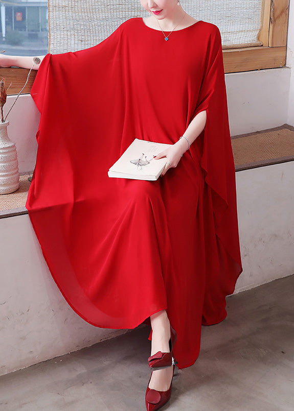 Red O-neck Chiffon Maxi Dress and Wide Leg Pants Two Pieces Set Long Sleeve Ly1696