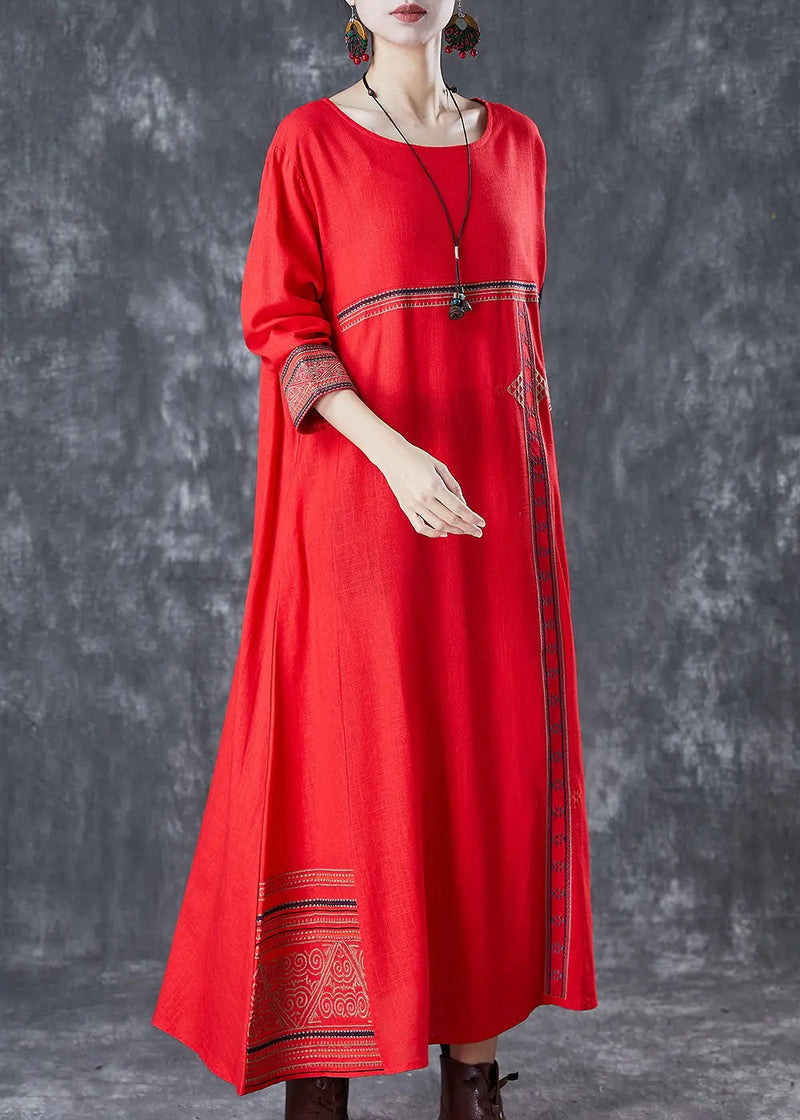 Linen Maxi Dresses Embroidered Spring