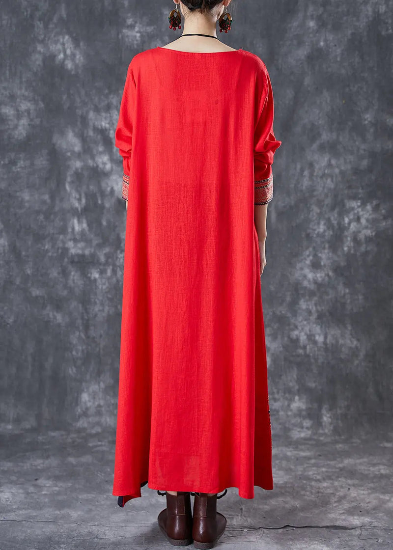 Linen Maxi Dresses Embroidered Spring