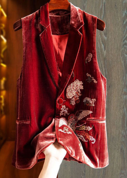 Red Patchwork Velour Two Piece Tops and Pants Embroideried Spring Ly1704