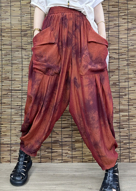 Red Print Elastic Waist Crop Wide Leg Pants Tq1009