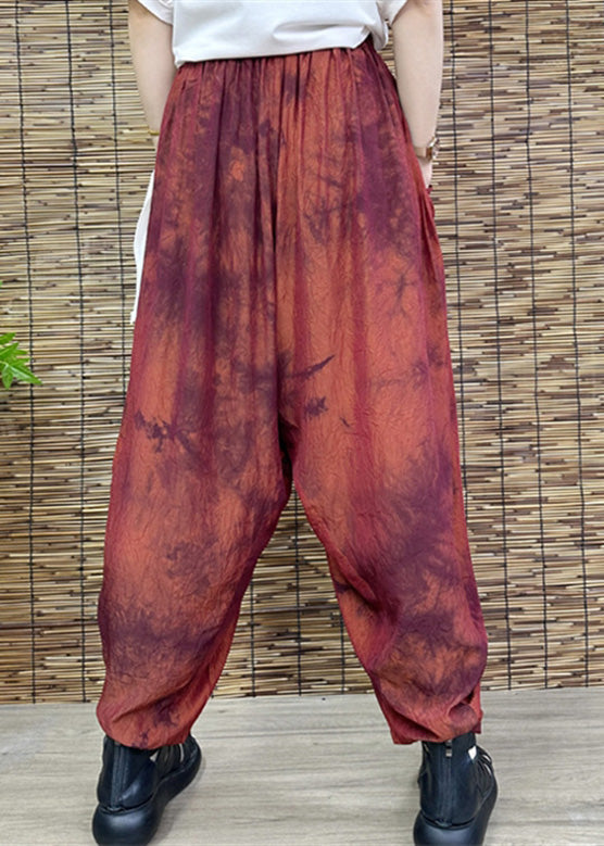 Red Print Elastic Waist Crop Wide Leg Pants Tq1009