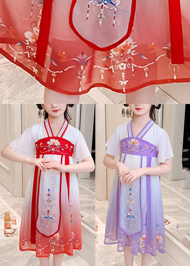 Diy Purple Embroidered Tassel Tulle Long Dresses Summer Gf010