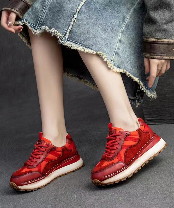 Red Versatile Splicing Platform Flat Feet Shoes Cross Strap Dd1063