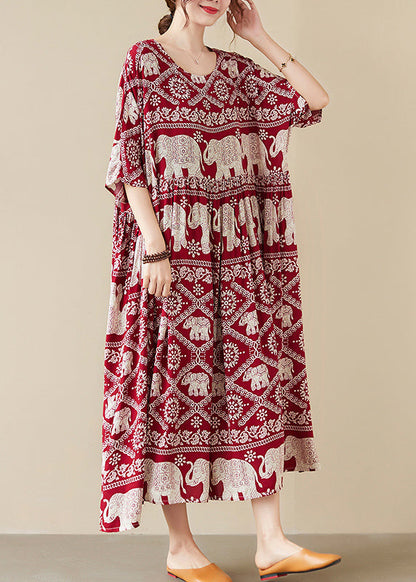 Red Wrinkled Pockets Long Dresses Summer Vb1011
