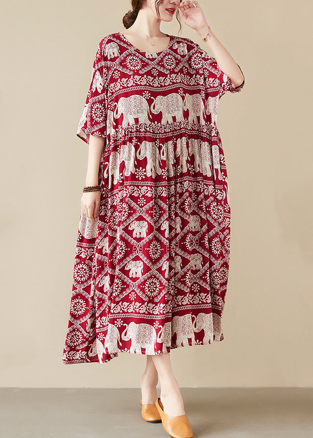 Red Wrinkled Pockets Long Dresses Summer Vb1011
