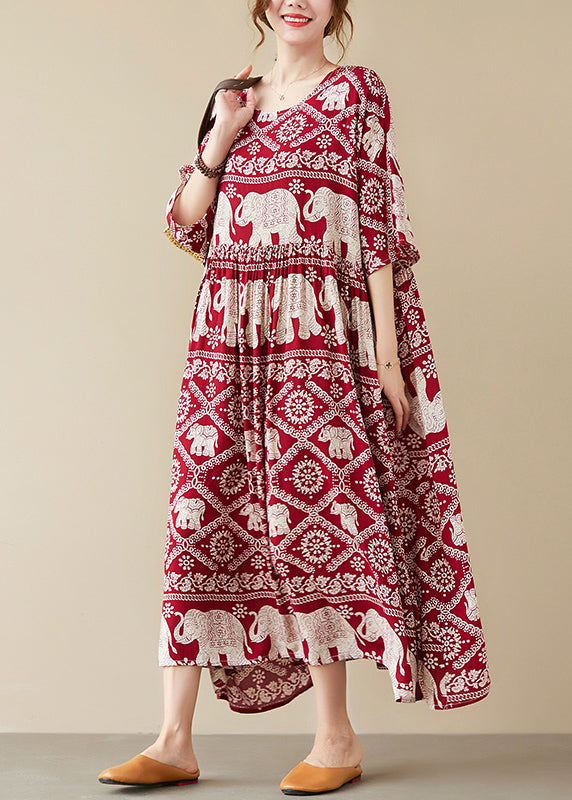 Red Wrinkled Pockets Long Dresses Summer Vb1011