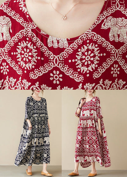 Red Wrinkled Pockets Long Dresses Summer Vb1011