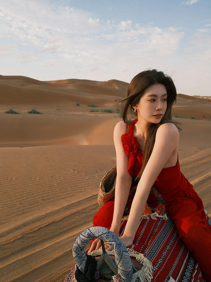 Red One-shoulder Maxi Dress Romantic & Bold Desert Look