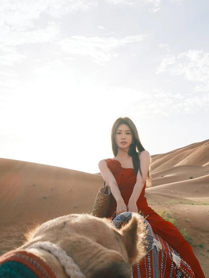 Red One-shoulder Maxi Dress Romantic & Bold Desert Look