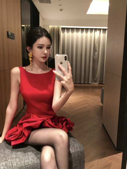 Red Petal Mini Dress Petite-friendly Birthday Party Outfit