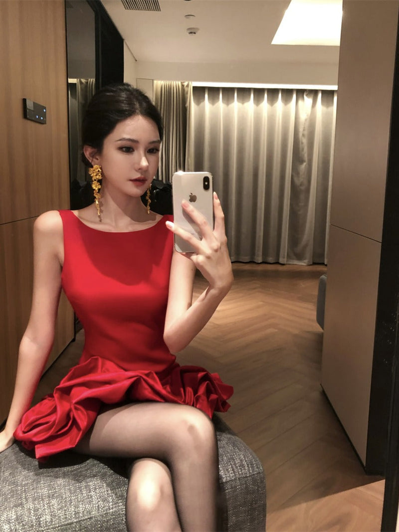 Red Petal Mini Dress Petite-friendly Birthday Party Outfit