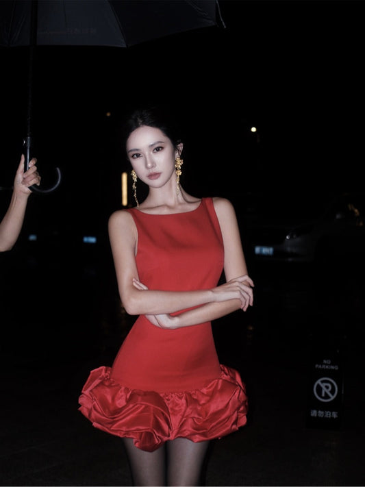 Red Petal Mini Dress Petite-friendly Birthday Party Outfit
