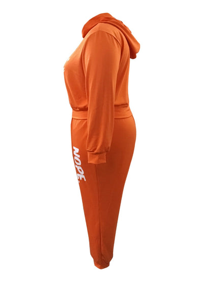 Basics Hooded Collar Letter Print Pants Set Bo5069