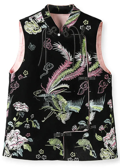 Chinese Button Embroidered Silk Velour Waistcoat Sleeveless