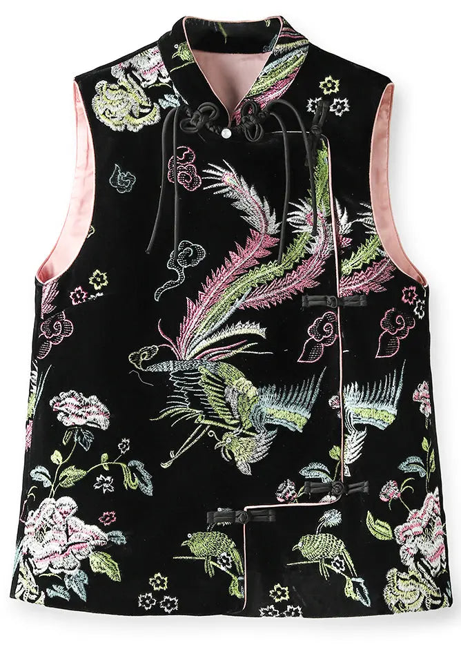 Chinese Button Embroidered Silk Velour Waistcoat Sleeveless