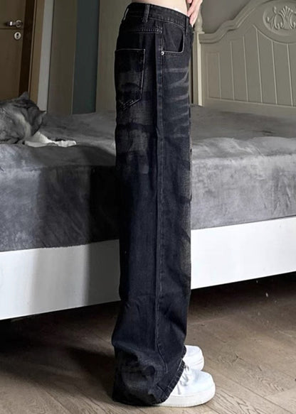 Retro Black High Wais Denim Wide Leg Pants Sa064