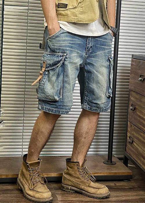 Blue Pockets Waist Shorts Denim Retro Summer High
