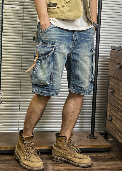 Blue Pockets Waist Shorts Denim Retro Summer High