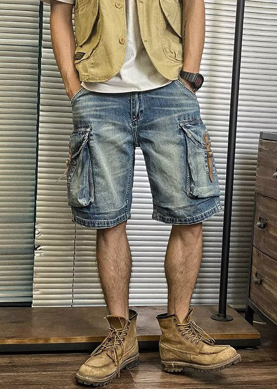Blue Pockets Waist Shorts Denim Retro Summer High