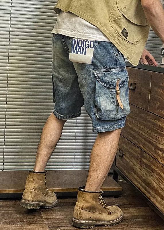 Blue Pockets Waist Shorts Denim Retro Summer High
