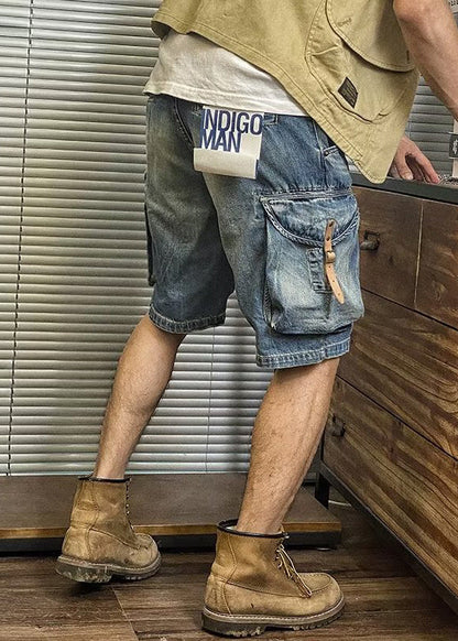 Blue Pockets Waist Shorts Denim Retro Summer High