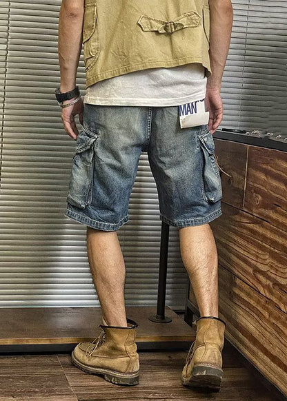 Blue Pockets Waist Shorts Denim Retro Summer High