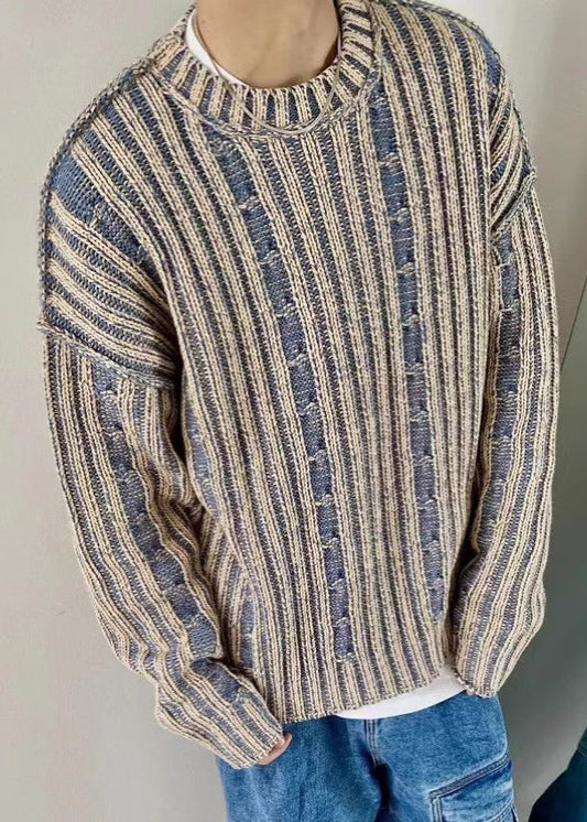 Retro Blue Striped Cozy Knit Sweater Spring Tk007
