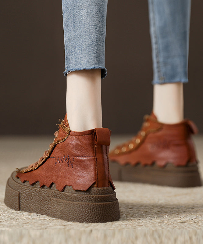 Retro Chocolate Lace Up Platform Flat Shoes for Jj064