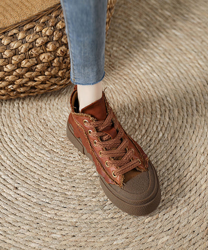Retro Chocolate Lace Up Platform Flat Shoes for Jj064