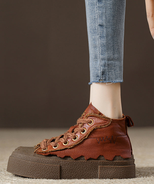 Retro Chocolate Lace Up Platform Flat Shoes for Jj064