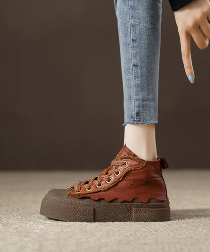 Retro Chocolate Lace Up Platform Flat Shoes for Jj064