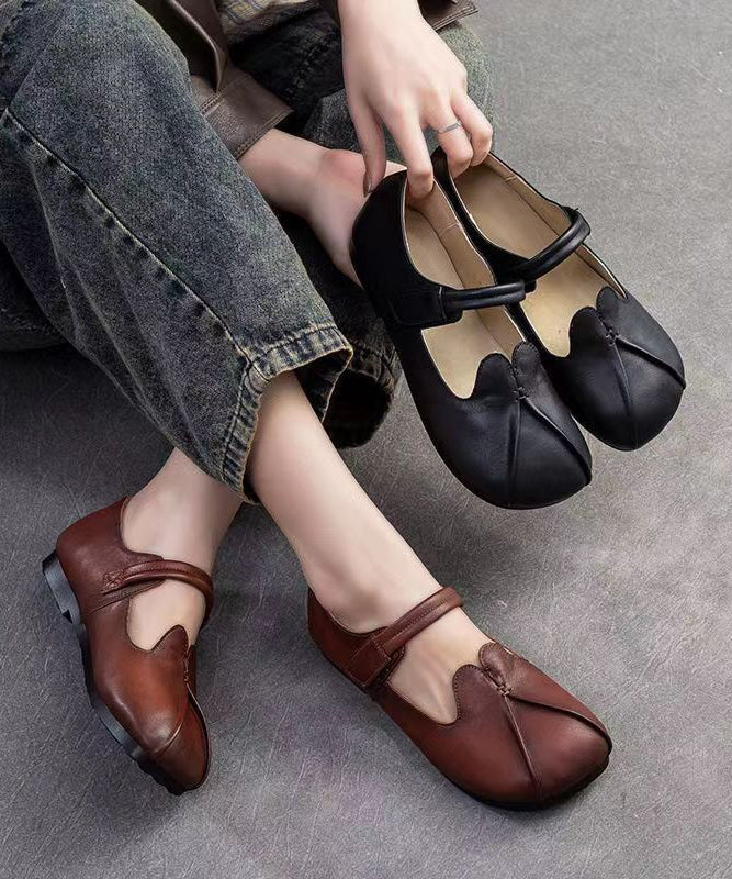 Retro Style Brown Sheepskin Soft Soled Flats Shoes Cz1058