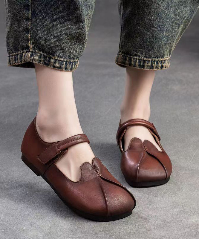 Retro Style Brown Sheepskin Soft Soled Flats Shoes Cz1058