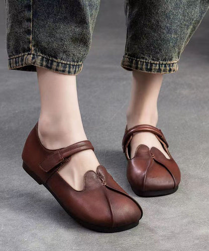 Retro Style Brown Sheepskin Soft Soled Flats Shoes Cz1058