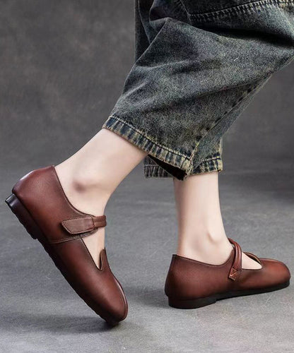 Retro Style Brown Sheepskin Soft Soled Flats Shoes Cz1058