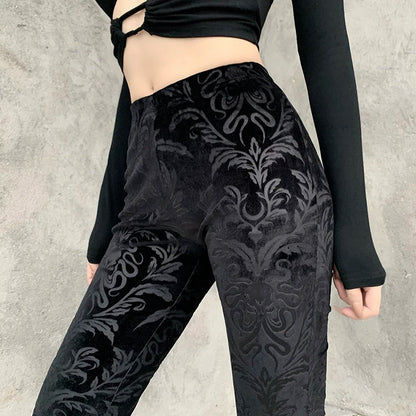 Gothic Retro Print High Waist Flared Harajuku Aesthetic Punk Pants