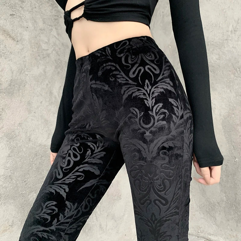 Gothic Retro Print High Waist Flared Harajuku Aesthetic Punk Pants