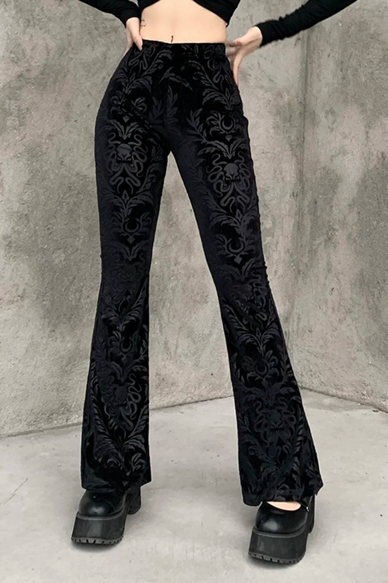 Gothic Retro Print High Waist Flared Harajuku Aesthetic Punk Pants