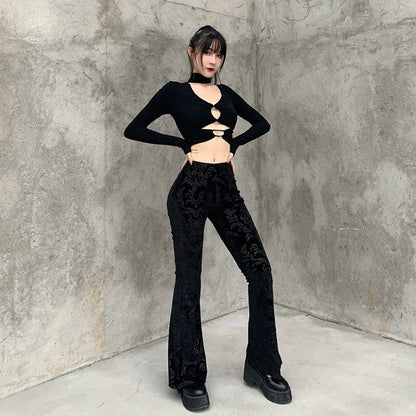 Gothic Retro Print High Waist Flared Harajuku Aesthetic Punk Pants