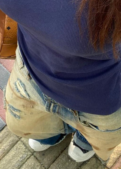 Retro Gradient Color Hole High Waist Denim Pants Summer Pp014