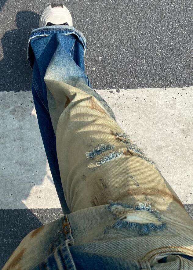 Retro Gradient Color Hole High Waist Denim Pants Summer Pp014