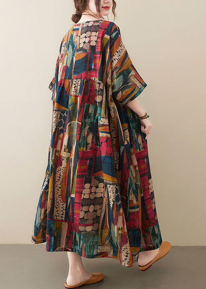 Retro O-neck Print Party Maxi Dress Half Sleeve Ly0635