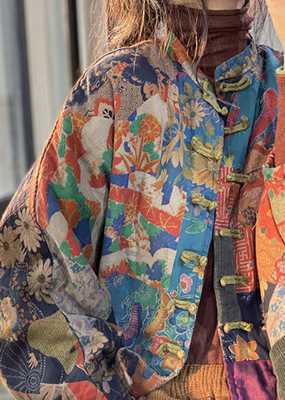 Retro Print Oriental Button Corduroy Fine Cotton Filled Coat Winter Ru040