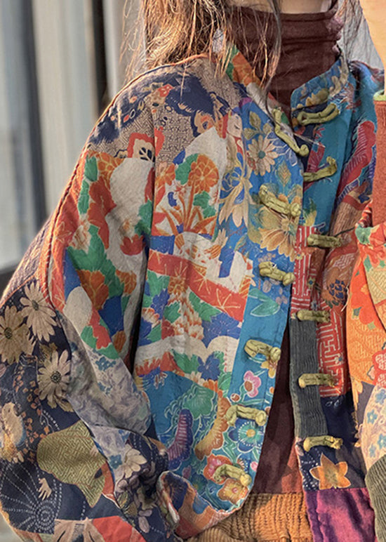 Retro Print Oriental Button Corduroy Fine Cotton Filled Coat Winter Ru040