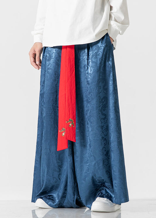 Retro Style Loose Royal Blue Wide Leg Skirt Pants for Summer Sa063