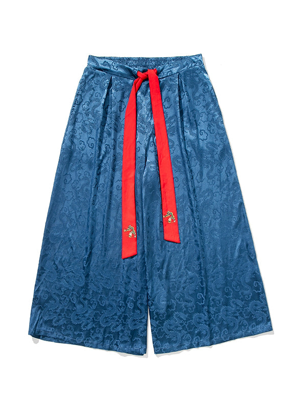 Retro Style Loose Royal Blue Wide Leg Skirt Pants for Summer Sa063